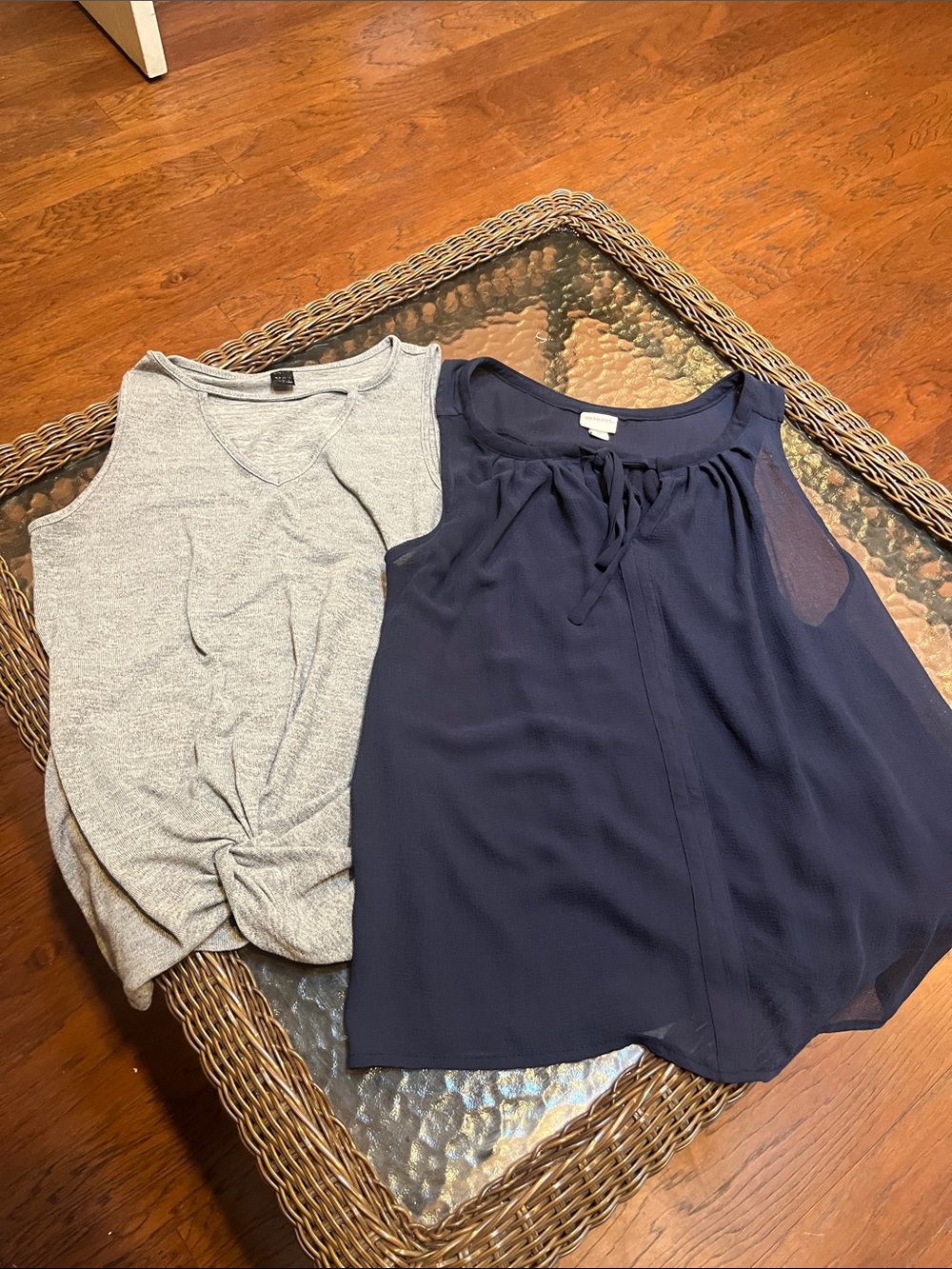 Navy Sleeveless Tie-Neck Blouse - Unbranded